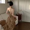 Coffee break French floral suspender dress women's summer sweet spice temperament waist seaside vacation beach long skirt
