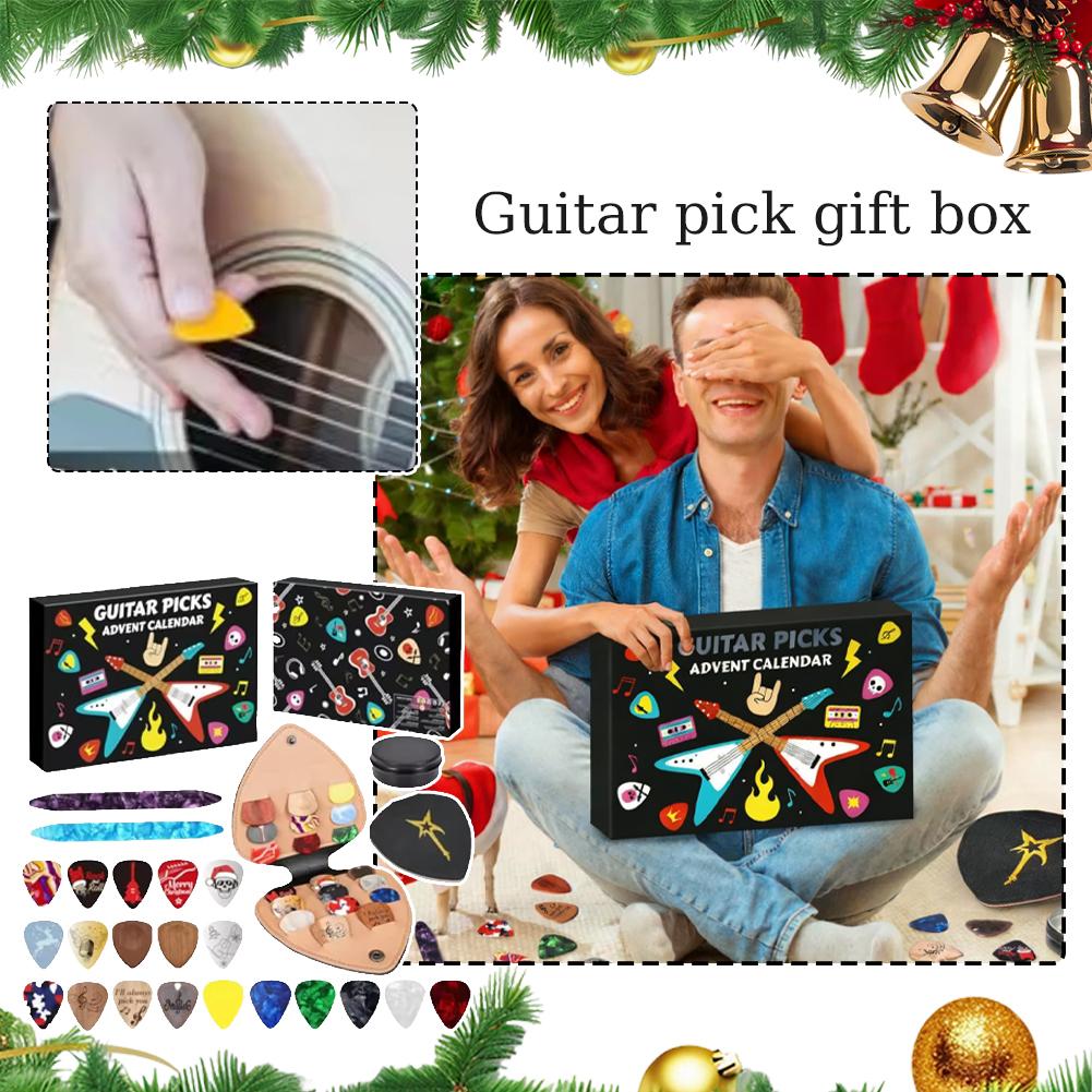 2025 Guitar Picks Advent Calendar-20 Guitar Picks & 2 Oud Picks with Pick Holder Christmas Gift for Guitar Bass Ukulele Players