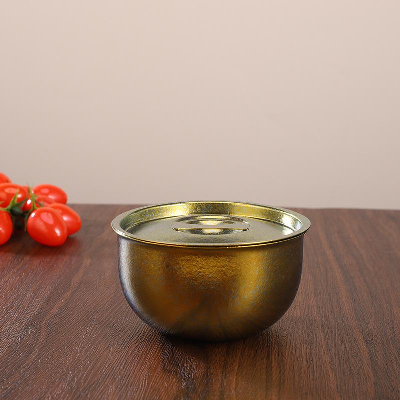 

550ml Pure Titanium Steamed Egg Bowl With Lid,Single-layer,Bacteriostatic,Antibacterial Tableware,Home/Travel/Camping Soup Bolw 12cm золотий