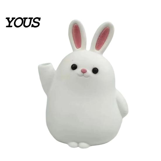 Rabbit Shape Vase 3D Printed Ornament, White Bunny Flower Holder Matte Container, Animal Desktop Decoration for Home Office Ornament