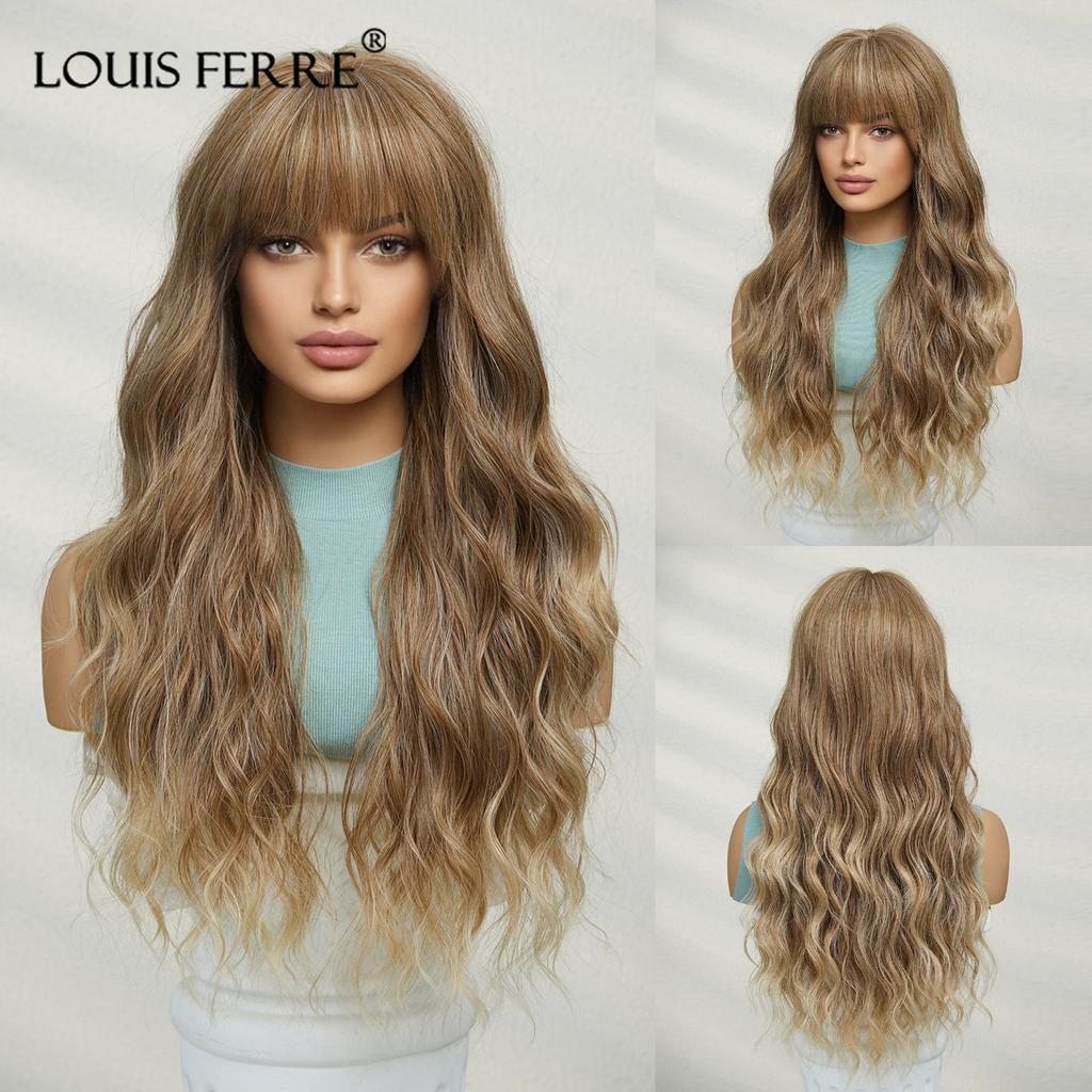 ALAN EATON Ombre Schwarz Braun Lange Wellen Haar Perücken mit Pony Für Schwarze Frauen Hitzebeständige Faser Synthetische Perücken Cosplay Party