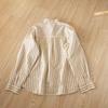 Spring 2026 Trendy Cartoon Cat Embroidered Striped Long Sleeve Lapel Shirt for Women