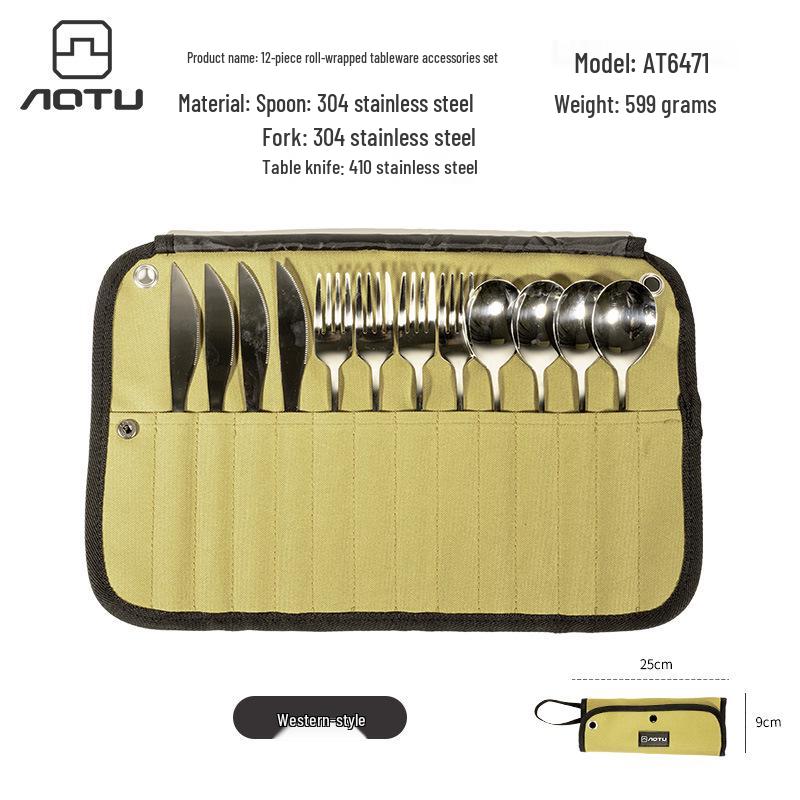 304 Stainless Steel Camping Cookware Set with Storage Bag, Chopsticks, Spoon, Fork, and Table Knife