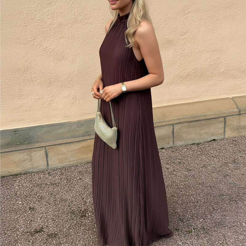 

Spring new women s clothing, European and American, fashionable and elegant loose solid color neck dress 3XL коричневий