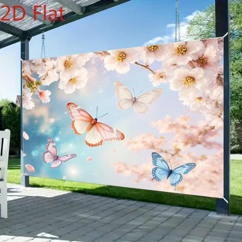 2D Spring Cherry Blossom Butterfly Baby Shower Backdrop