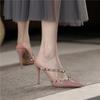Fashion 2025New Women Summer High Heels Mules Slippers  Pointed To Sexy Rivets Outside Shoes  Fashion Sandals Zapatos Mujer