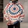 Men S Plus Size Red Blue Beige Tie Dye Printed Long Sleeve Drawstring Pullover Hoodie With Kangaroo Pocket