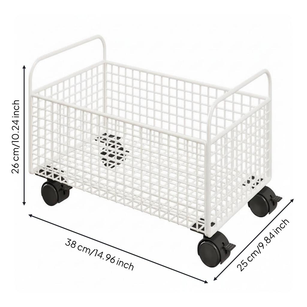 Mobile book trolley, open wire mesh storage trolley with handles, furniture