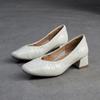 Johnature Square Toe Office Lady Pumps Genuine Leather Fashion Thick Heeled Slip-on Women's Shoes