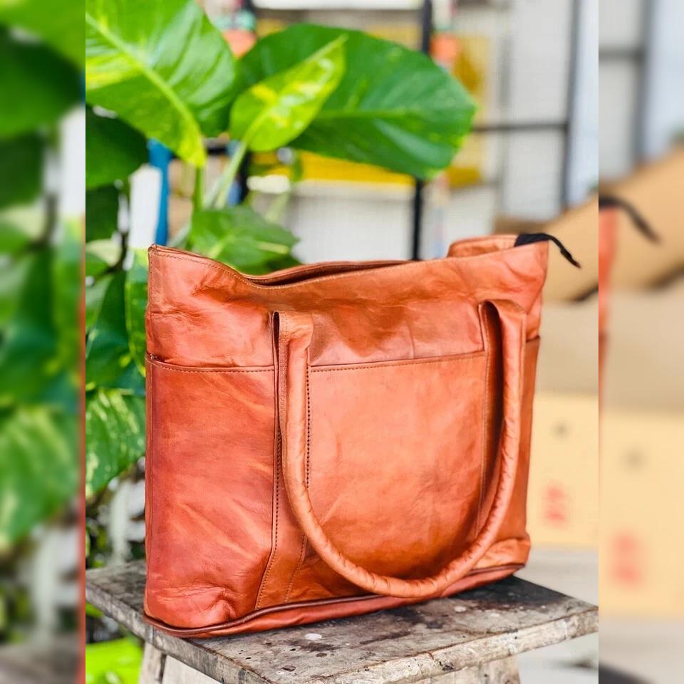 New 14" Women's Genuine Reliable Goat Leather Tote Shopping Top Choice Gift