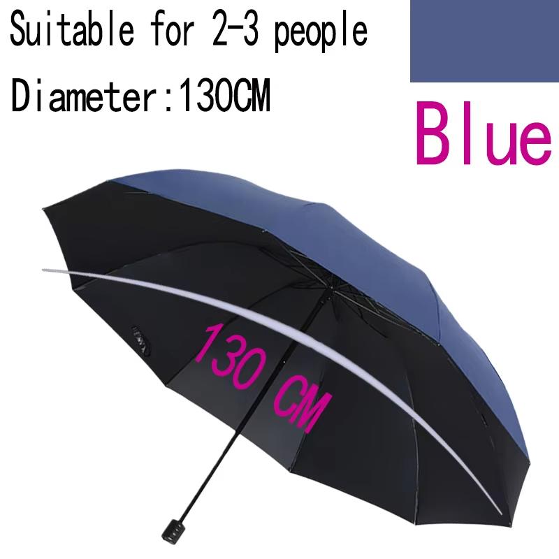 

Windproof Strong 130CM Large 10 Bone 3 Folding Reverse Umbrella for Men Safety Reflective Stripe Rain and Sunshade Big Umbrellas тёмно-синий