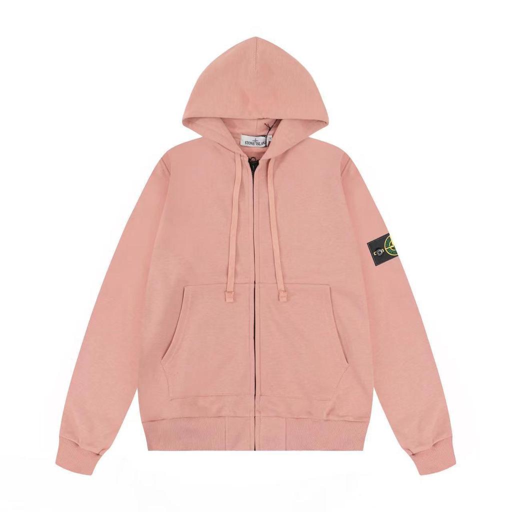 Trendy Stone Patch Zip-Up Cotton Hoodie