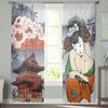 Japanese Geisha Tulle Curtains For Living Room Bedroom Decor Chiffon Sheer Voile Kitchen Window Curtain