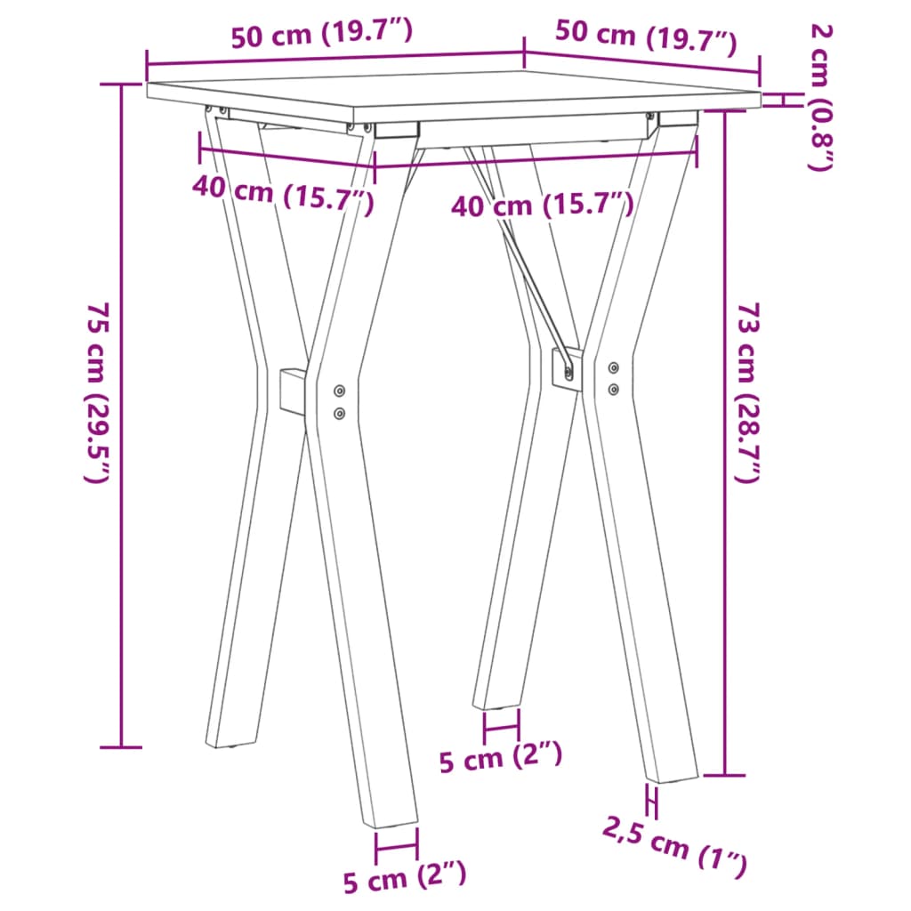 Dining Table Y Frame 50x50x75 cm Solid Pine Wood and Steel