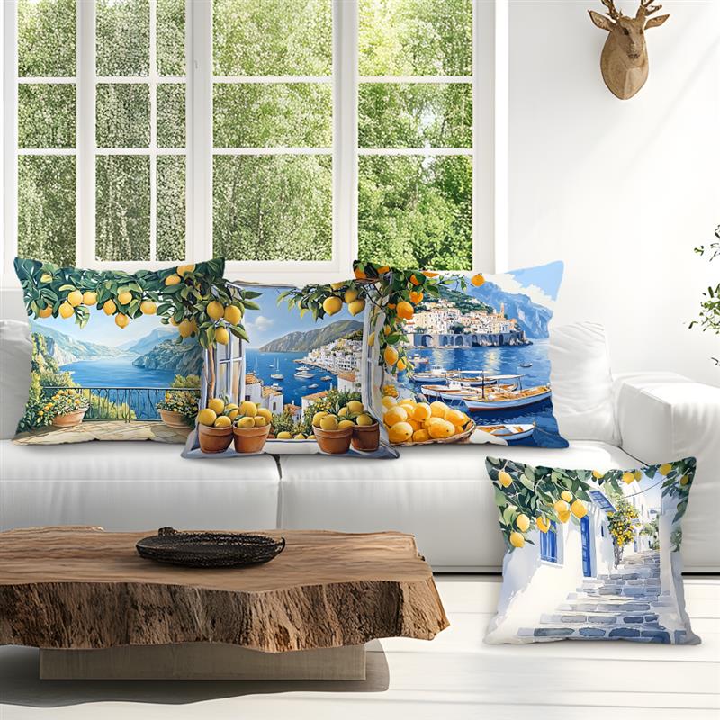 Home Decor Lemon & Coastal Scenes Pillow for Home Decor Pattern Cushion Cover Suitable for Sofa Bedroom Car Pillow Cover