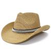 Spring and Summer Fashion Pearl Decorative Straw Cowboy Hat Elegant Big Eaves Curved Eaves Sun Hat Seaside Vacation Straw Hat
