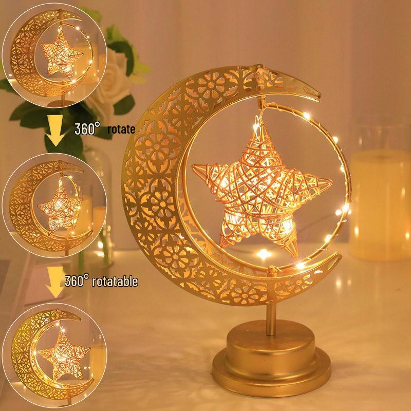 Cross LED Wrought Iron Moon & Star Round Ball Lamp - Festival Room Decoration & Candlestick Ornament