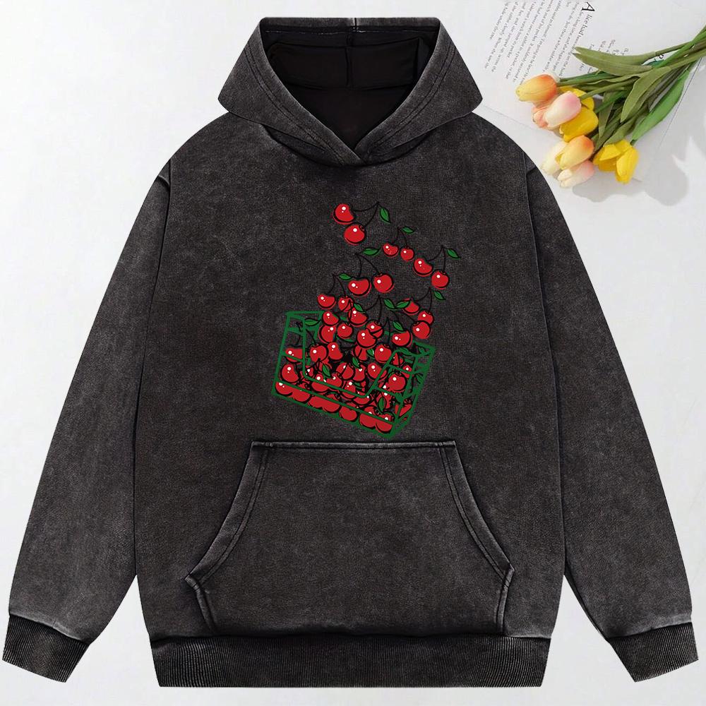 A Basket Of Cherries  Printing Washed Streetwear Women Fashion Hoodies Autumn Cotton Hoody Oversize Clothing Unisex