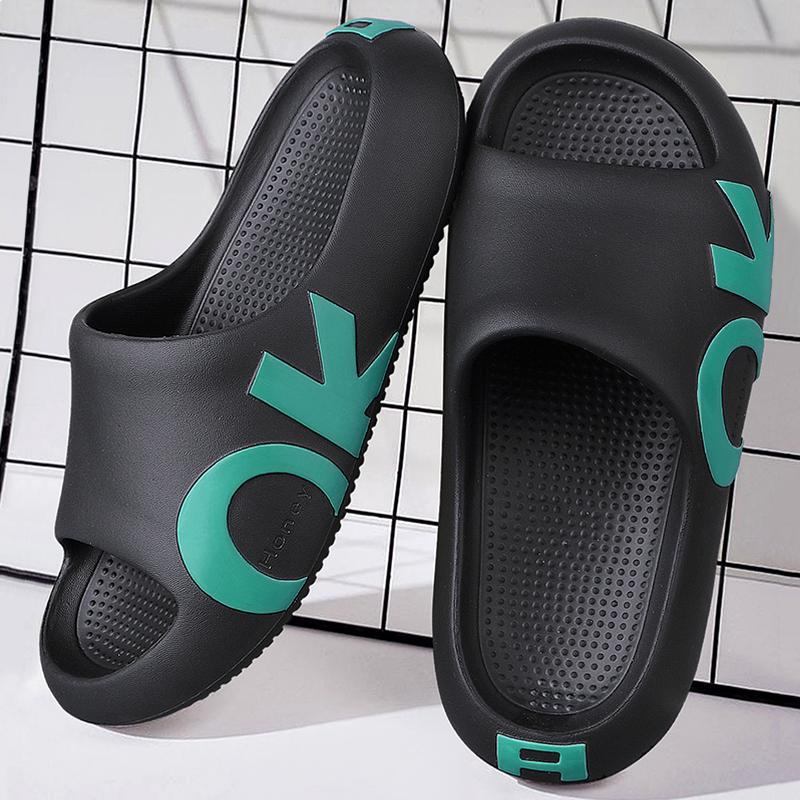 Herrensandalen und -slipper, bedruckt mit Buchstaben, lässige und modische Anti-Rutsch-Slipper mit offener Zehenpartie und dicker Sohle, geeignet für in