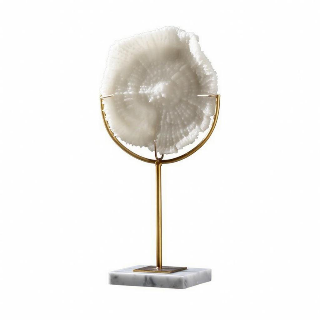Coral Sculpture with Marble Base Ocean-Inspired for Living Room