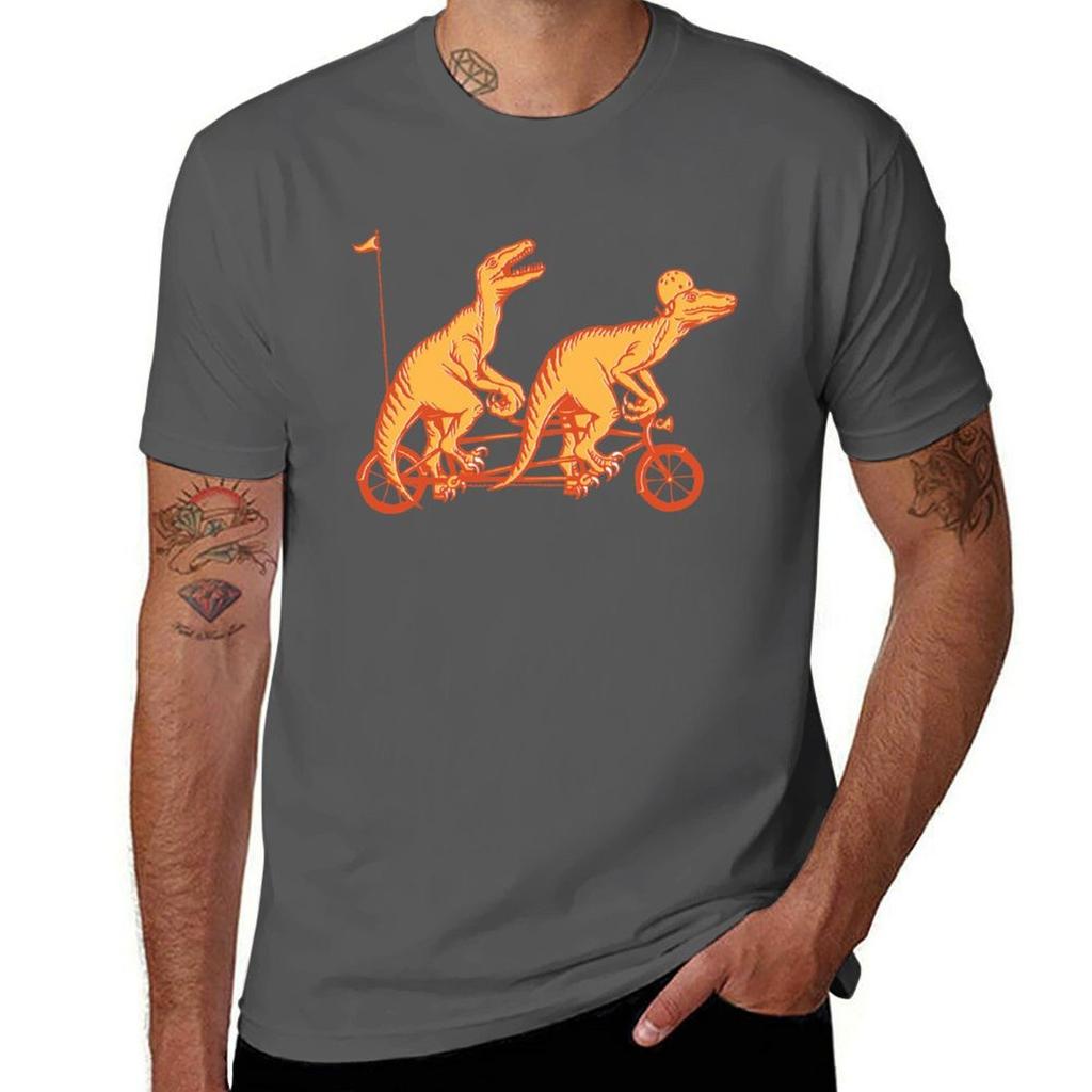 Cycling raptors on tandem bicycle TShirt Stain Resistant Casual Tee