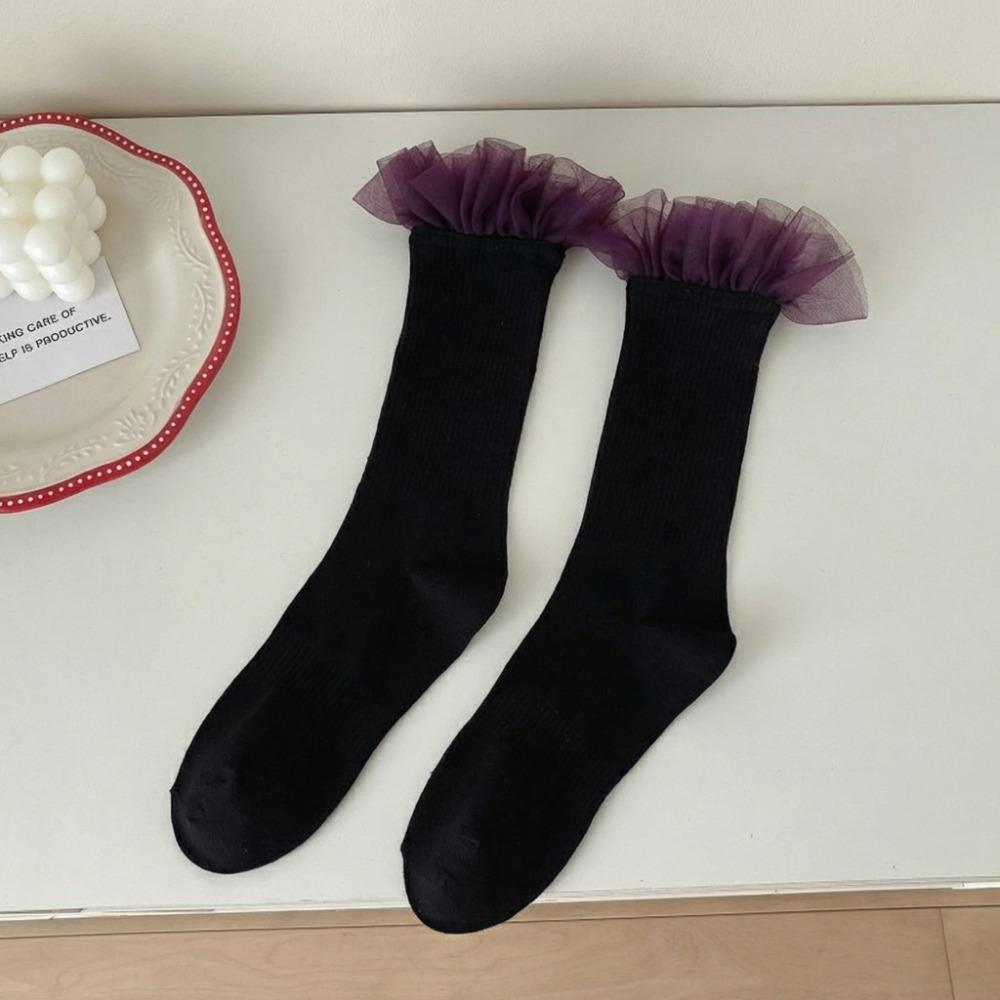 

Anti-slip Lace-trimmed Stockings Breathable Middle Tube Stockings Women Summer Wear Black Purple