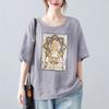 T-shirt Women Versatile Cotton Summer Casual Large Size Loose Round Neck Pullover Short-sleeved Tops