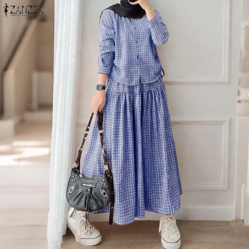 ZANZEA Dámská halenka s dlouhým rukávem a dlouhá sukně, ležérní dvoudílné soupravy