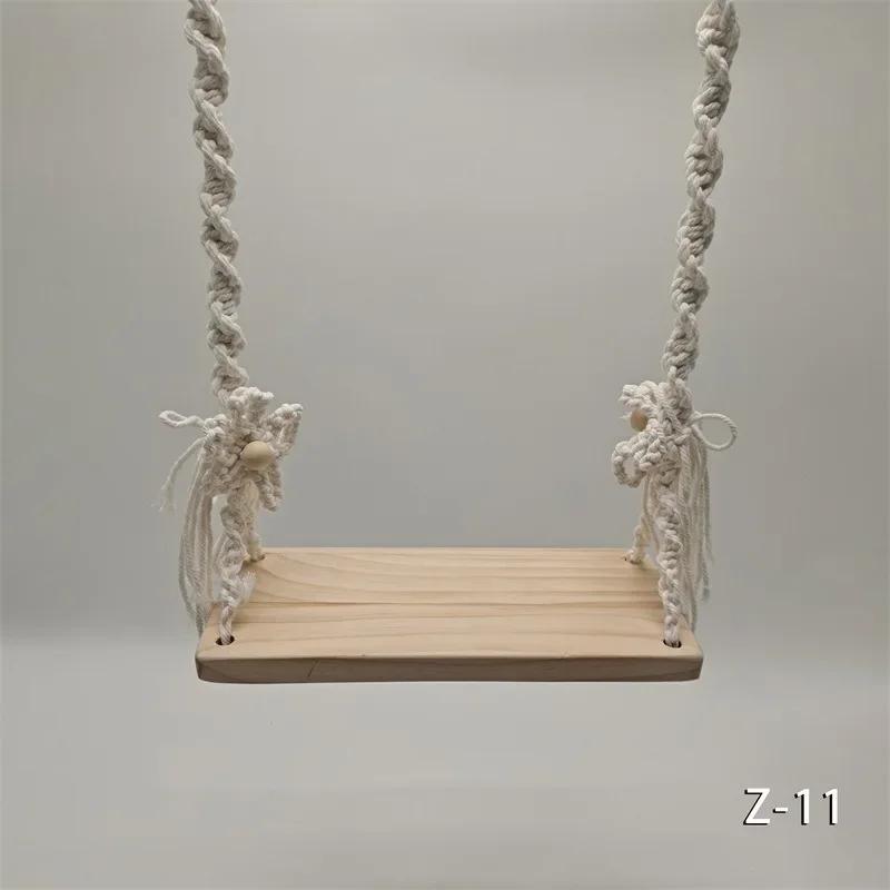 Vintage Wooden Macrame Swing Newborn Photography Prop Soft Photo Shooting Chair Babies Infants Essential Fotografia Accessories