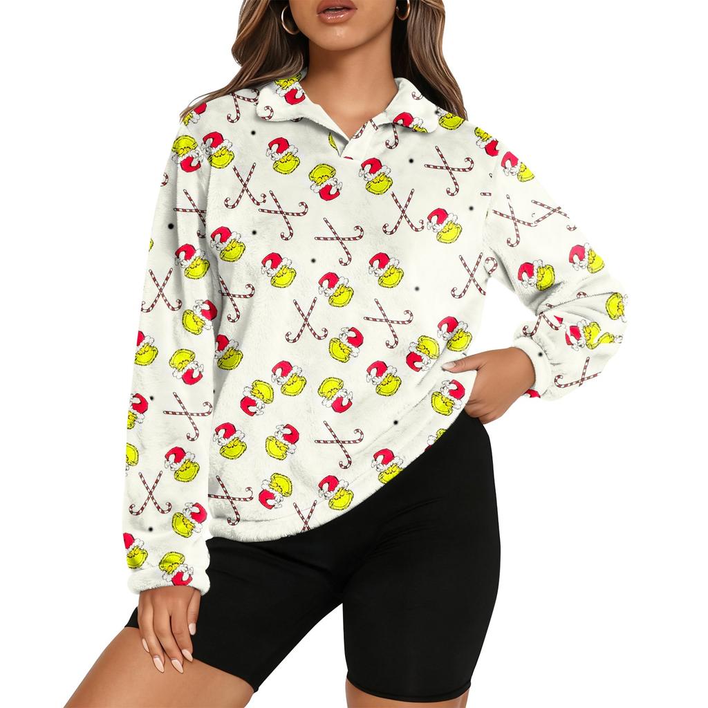 Women's Stand Collar Pullover Long Sleeve Top Christmas Print Sports Top