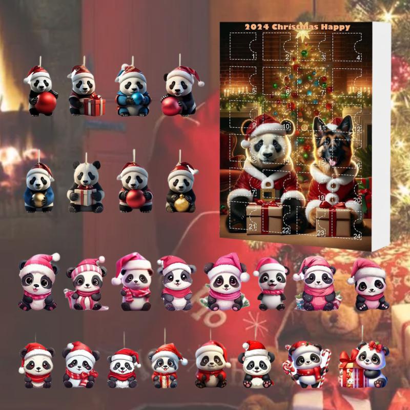 Panda 24pcs Christmas Blind Box Advent Calendar Acrylic Pendant Keychain Gift