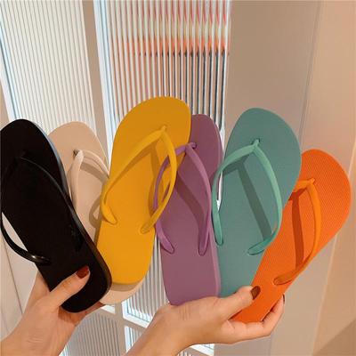 Mode Sommer Neu Koreanische Flache Zehensandalen Weiblich Paar Einfarbig Einfach Kneifer Strand-Slipper