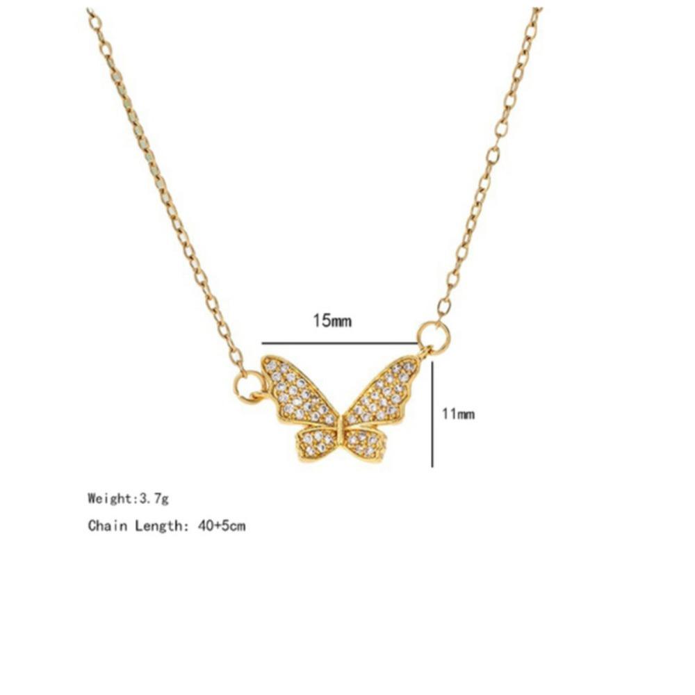 2026 Sparkling Full Zircon Butterfly Necklace - Gold Plated Titanium Steel Delicate Collarbone Chain for Women Fairy Jewelry
