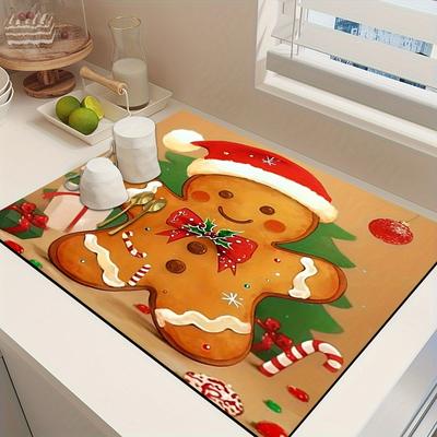 1 Stück Gummi-Abtropfmatte mit Weihnachtsdruck für Café, Restaurant, Küche, Teppich, Tischgeschirr, langlebige Kieselgur-Tischmatte, Haustiermatte, Kaffeegeschirr