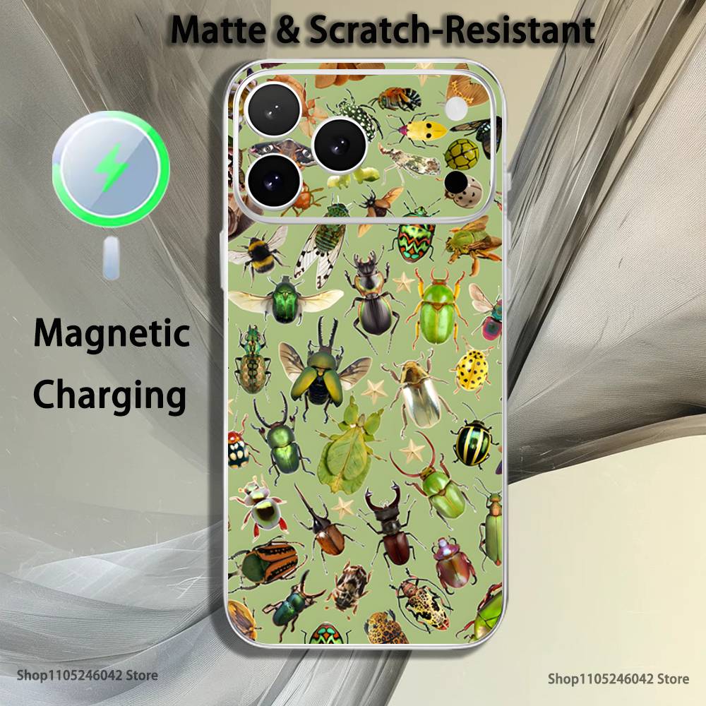 Insects And Bugs For iPhone 17,16,15,14,13,12,11,Pro,Max,Plus Transparent White Phone Case Magnetic Wireless Charging