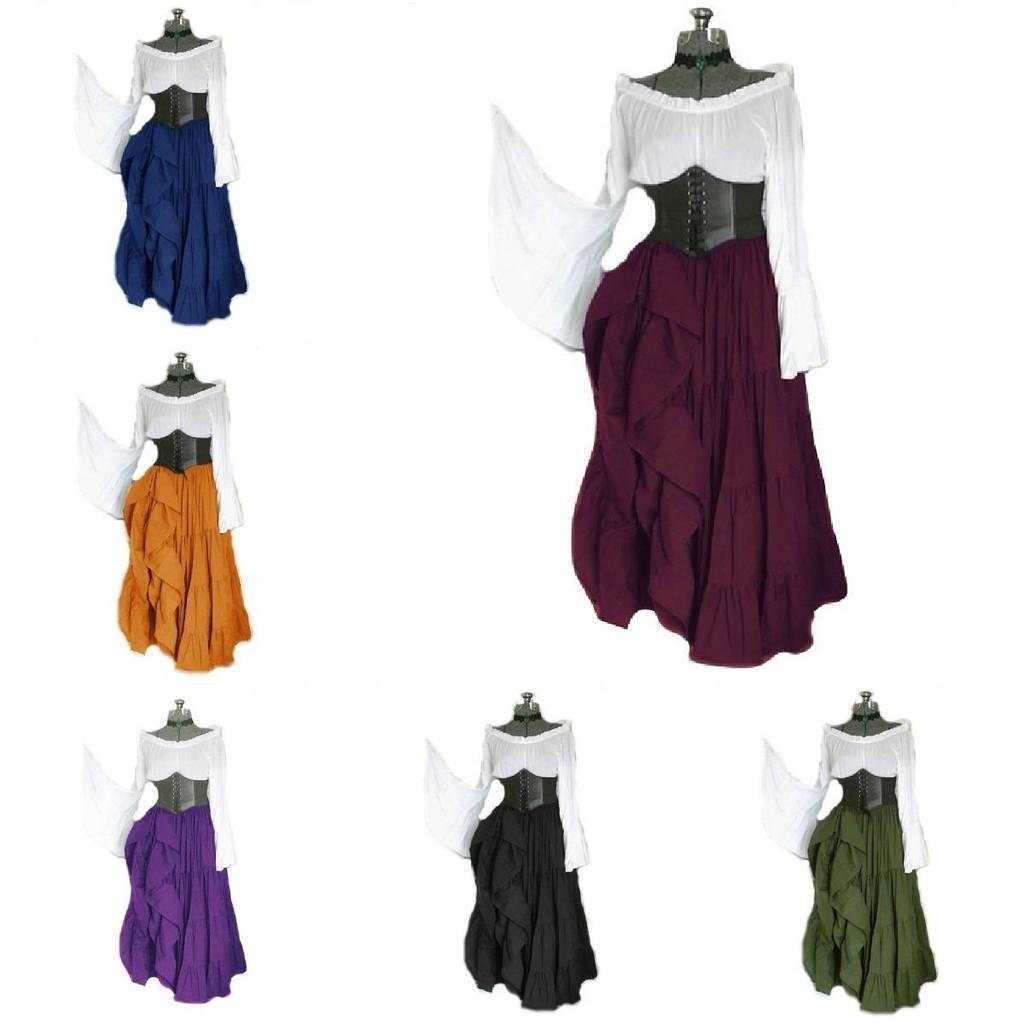 Wiek Średni Rozkloszowana Sukienka z Długim Rękawem Odkrywająca Ramiona Sznurowana w Talii Spódnica Prezent