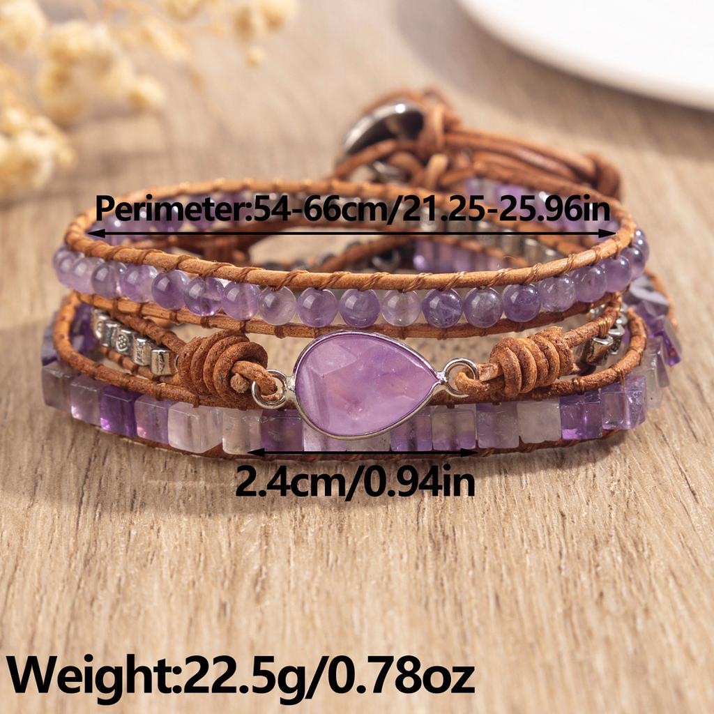 Přírodní náramek z ametystu, vícevrstvý pletený náramek, Bohémské šperky, Vánoční dárek, Dárečky do punčochy, Dárek na Valentýna, Dárek pro přítelkyni