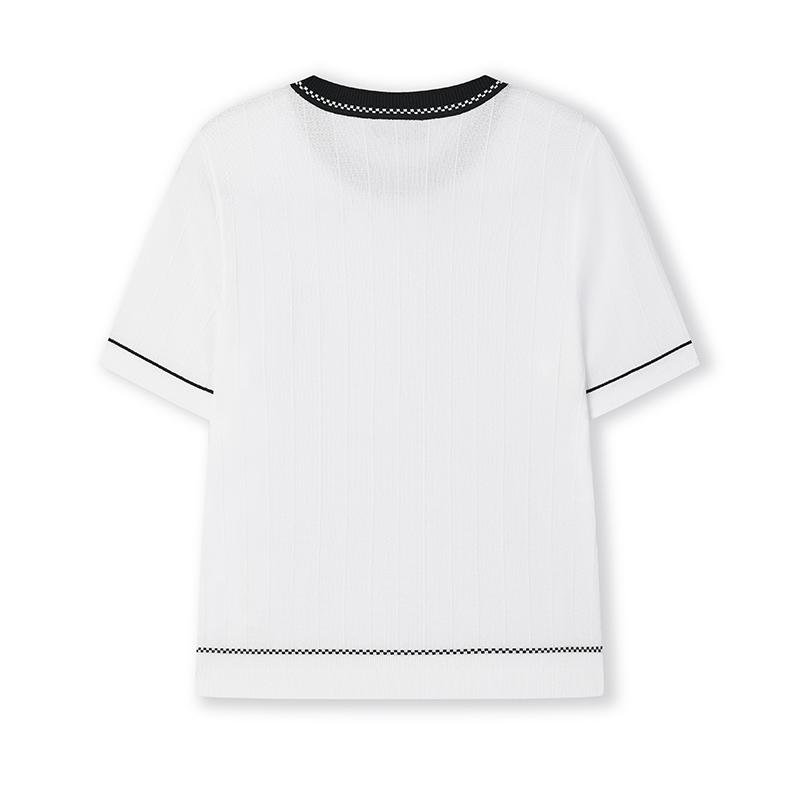 Fila White Versatile Comfortable Sports Casual Simple Short Sleeve Knit Top Women Tops Cloud-White F11W523401F-WT