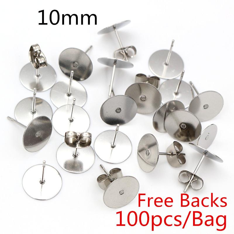 50-100 stuks/partij Gouden Roestvrij Staal Oorbellen Studs Lege Stiftbasis Pinnen Met Oorbellen Dop Sluitingen Oor Achterkant Voor DIY Sieraden Maken
