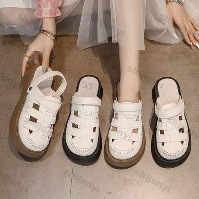 Fashion Women's Hollow Sandals Summer New Breathable Roman Platform Half Slippers Outdoor Lightweight Comfortable Height Increase Flats