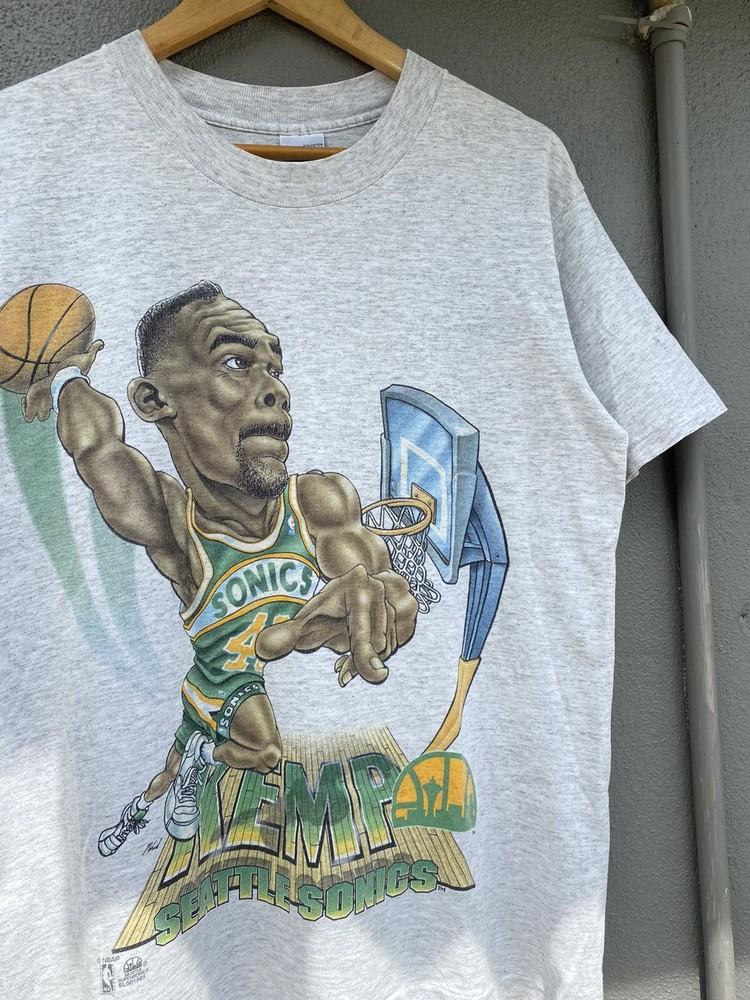 90s Reprint Seattle Supersonics Basketball Caricature Rare T shirt Unisex T-Shirt L