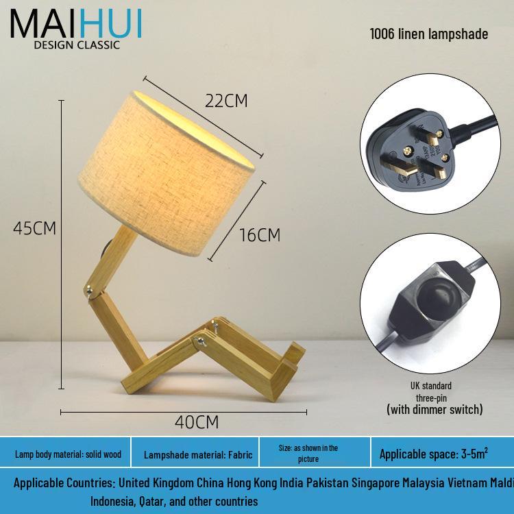 Nordic Solid Wood LED Bedside Night Light - Robot Table Lamp