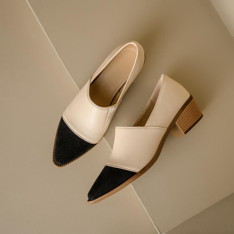 Fashion 2025 New Classic Women Pumps Spring Autumn Office Ladies Casual Mid Heels Comfortable Genuine Leather High-heeled Shoes Woman