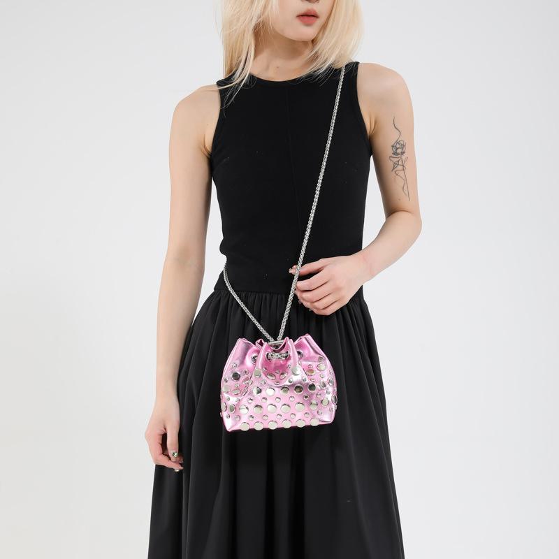 Trend Drawstring Bucket Bag Bag Women'S Rivet Commuter Shoulder Bag High-End Versatile Messenger Bag