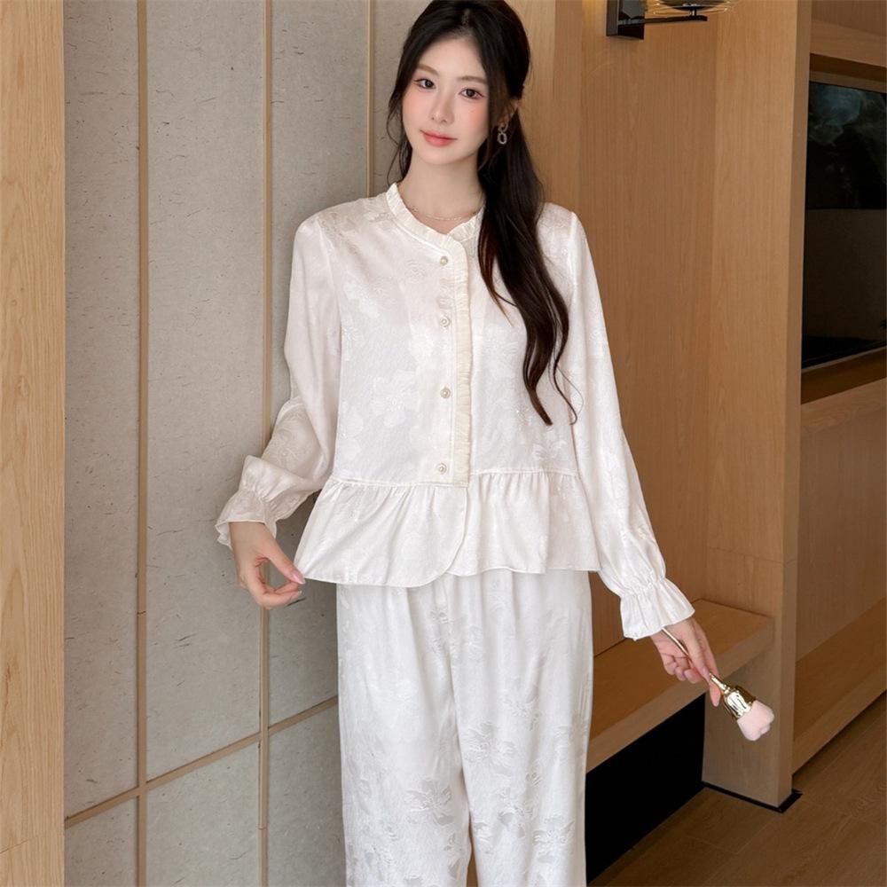 Ice silk pajamas women's spring and autumn new long-sleeved trousers two-piece set of national style casual cardigan loungewear