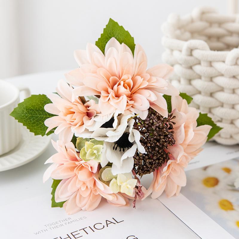 1PC Artificial Flowers 7 Branches Silk Chrysanthemum Combination Mother's Day Gift Festival Accessory Home Wedding Bouquet Decor