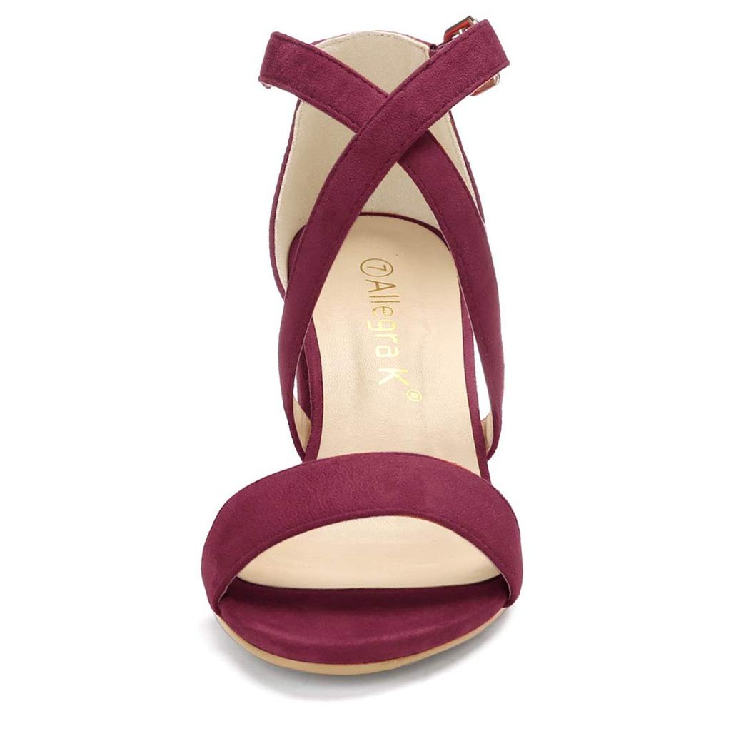 Allegra K Damen Sandalen mit offenem Zeh, mittlerem Absatz und Schnür-Knöchelriemen, Burgunderrot, Größe 26.0cm