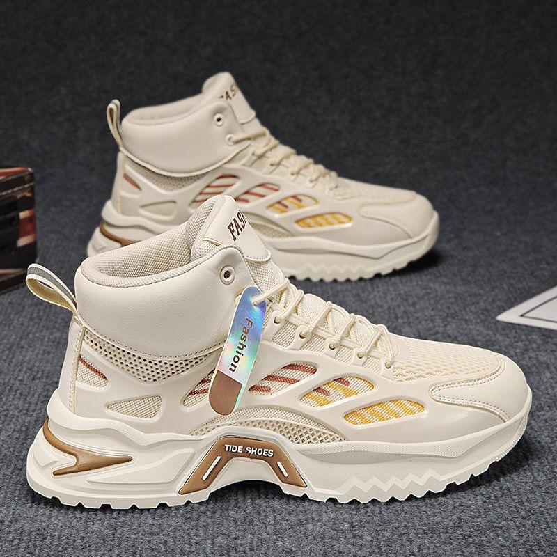 Spring men's shoes new breathable high-top shoes men's trend versatile thick-soled mesh sports shoes casual men