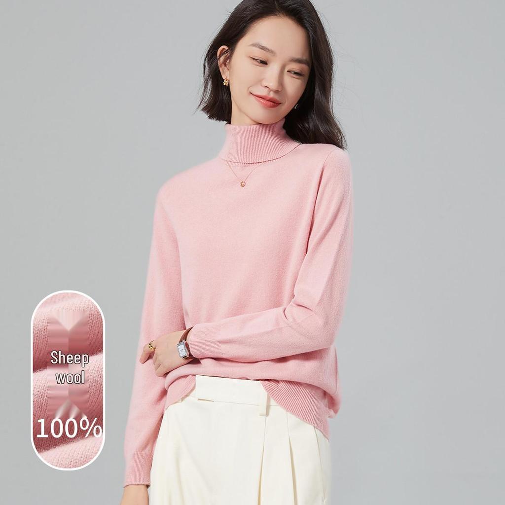 Women's Fine-Spun Seamless 100% Wool High Neck Knitwear - Long Sleeve Winter Base Layer Top