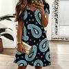Ladies V Neck Retro Botanical Printed Plus Size Dress Summer Short Sleeve Loose Tunic